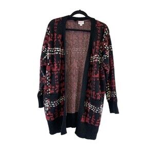 BOGO LuLaRoe Peyton Sweater Cardigan Pockets Open Front Black Red Pattern XL